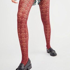 FREE PEOPLE Heir Pointelle Cashmere Tights Merlot Red NEW